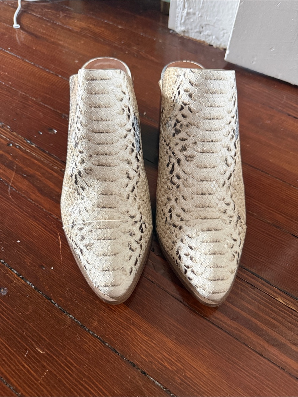 Report Cream Snake-Embossed Slip-On Mules